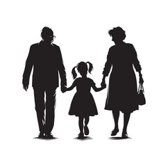 Silhouette  of grandparents walking with 
granddaughter Illustration icon vector