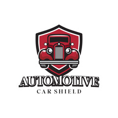 The car shield logo with a red classic vehicle looks cool