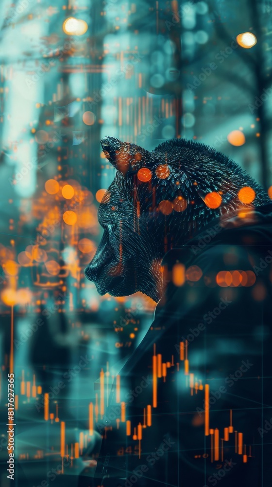 Poster a bear is shown in a blurry image with a dark background. the bear is surrounded by a lot of light a