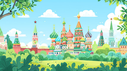 Obraz premium Russia Background in Cartoon Style