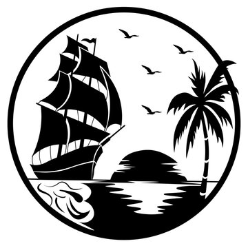 recommend clip art: Ship and Sunset, Hand Drawn Vector Illustration