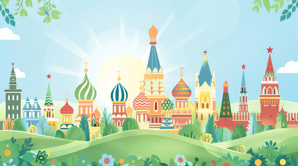 Obraz premium Russia Background in Cartoon Style