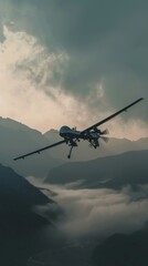 Fototapeta na wymiar A combat drone patrolling a heavily contested border, sensors scanning for potential threats