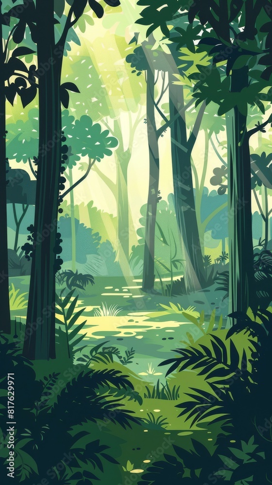 Poster A forest scene with trees and a path