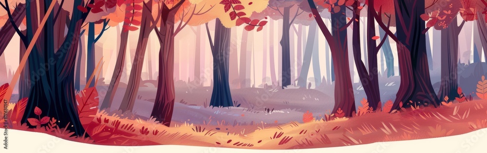 Poster A forest scene with trees and a path