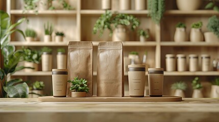 Package Mock-UP, Eco-Friendly Packaging Mock-Up, Used for showcasing environmentally friendly packaging designs made from sustainable materials like recycled paper, cardboard, and biodegradable