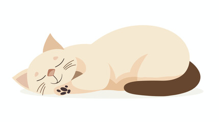 Relaxed fluffy beige cat sleeping vector flat illustration