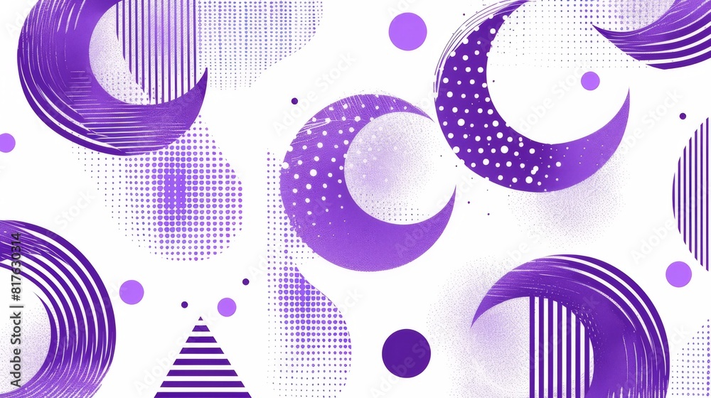 Poster a purple and white background with a lot of circles and triangles