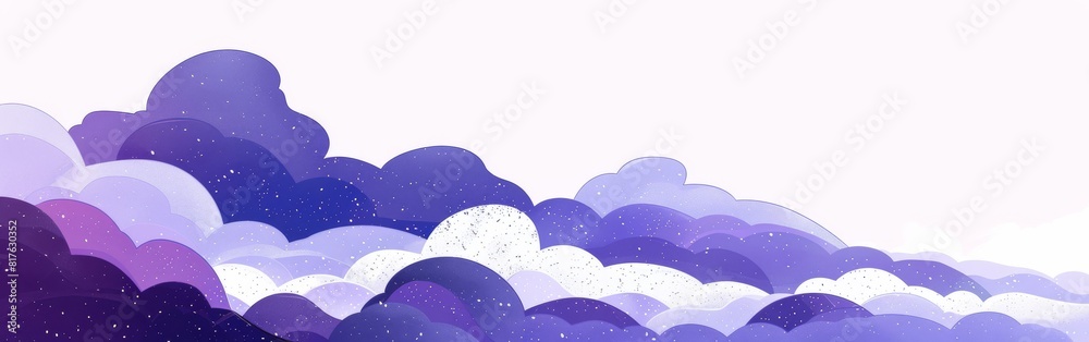Poster a purple sky with clouds and a white background. the sky is filled with clouds of different sizes an