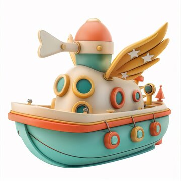 recommend clip art: a cute space tugboat with wings isolated on white background