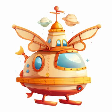 recommend clip art: a cute space tugboat with wings isolated on white background
