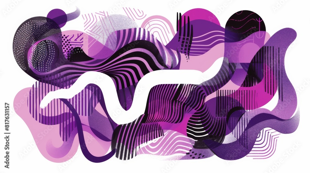 Poster a colorful abstract painting with purple and black swirls. the painting is full of energy and moveme
