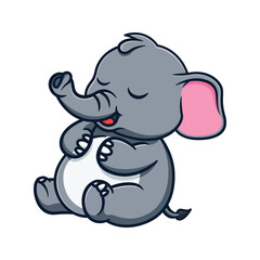cartoon illustration design of a cute and kawaii elephant falling asleep from overeating