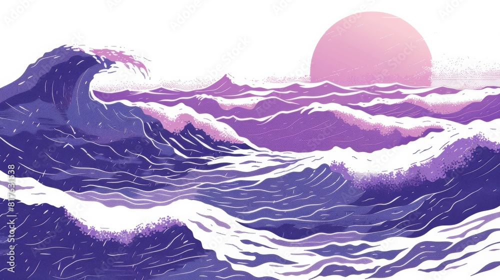 Aufkleber a wave crashing into the ocean with a pink moon in the background