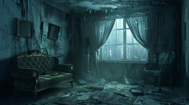 Agoraphobia Background: Flooded Corridor in Abandoned Building Scary Horror