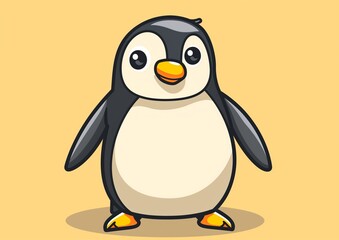 Obraz premium Cute Cartoon Penguin Illustration on Warm Beige Background