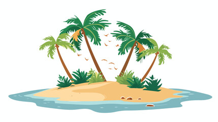 Fototapeta na wymiar Sand island with palm trees. Tropical deserted uninha