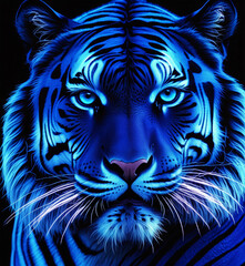 blue neon tiger head vector