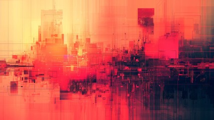 Obraz premium A digital glitch art piece with distorted block shapes.