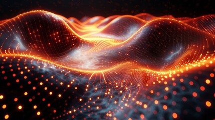 Abstract background with golden and red glowing dots forming the shape of a black hole in dark space