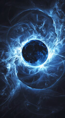 A blue-light black hole swirls around it
