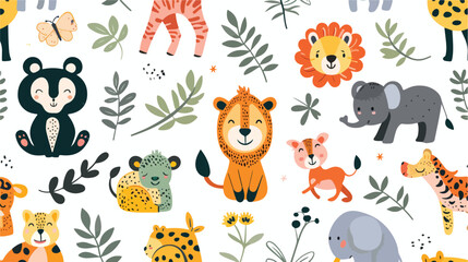 Seamless pattern wild animals repeating print. Endles