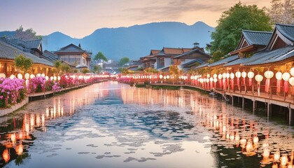 Lantern Festival Night in a Historical Town