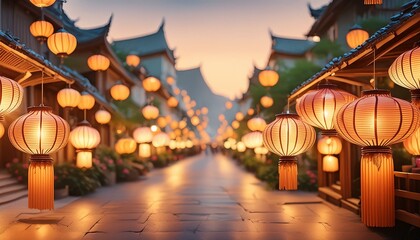 Lantern Festival Night in a Historical Town