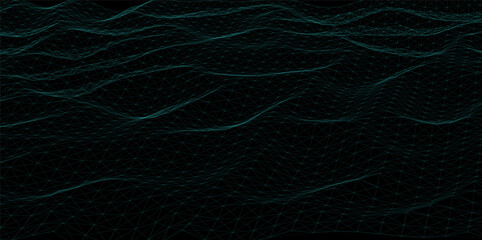 Abstract wave green wireframe  lines on black. Cyber technology concept. Vector illustration.