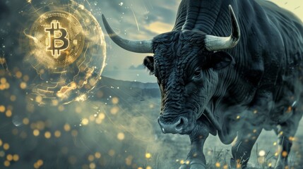 A bull with a bullseye on its forehead is standing in front of a large gold coin with the letter B on it