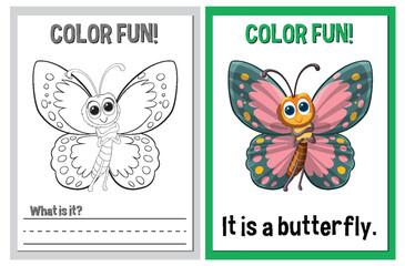 Educational coloring sheets for children, featuring butterflies