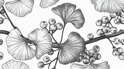 Seamless pattern with ginkgo biloba branches and leav