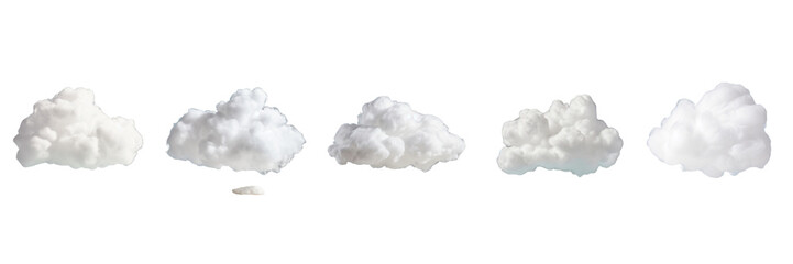  set of A levitating cotton wool cloud on a transparent backgrounds