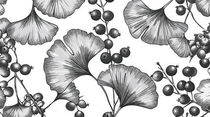 Seamless pattern with ginkgo biloba branches and leav
