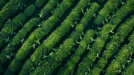 an aerial view of a tea plantation with rows of tea plants