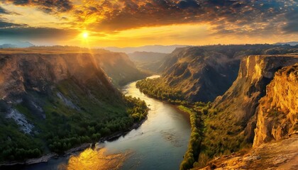 Fototapeta premium Golden Sunset Over Canyon River