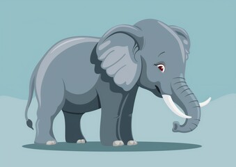 Cute Cartoon Elephant Standing on a Plain Blue Background Illustration