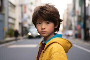 japanese kid on the street looking at the camera