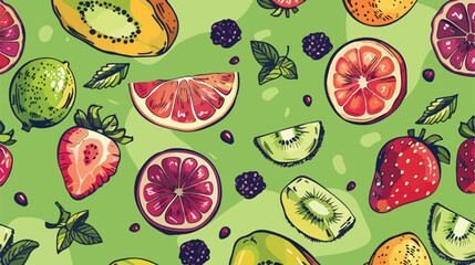 Seamless pattern with slices of tasty berries vegetab
