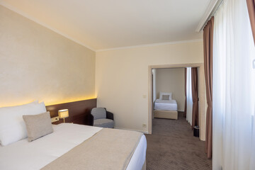 Interior of a hotel double bed bedroom
