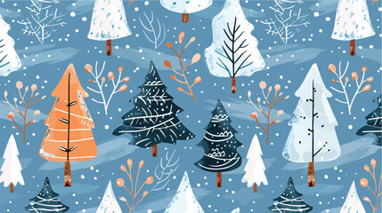 Seamless pattern with various hand drawn winter trees