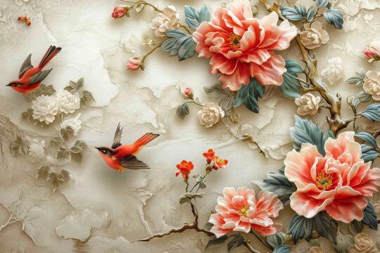 Fototapeta 3D wallpaper for home interior classic decorations background Flowers Classic, 3D wallpaper for home interior, Ai generated