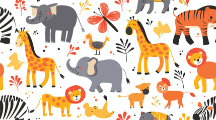 Seamless pattern with wild African animals on white background