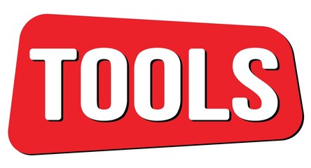 TOOLS text on red trapeze stamp sign.