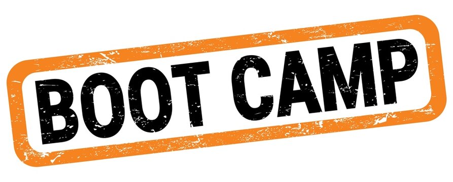 BOOT CAMP text written on orange-black rectangle stamp.
