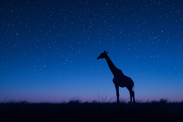 A giraffe's silhouette against the horizon, its long neck and legs creating a striking image...