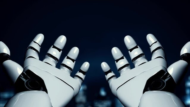 MLP Futuristic robot artificial intelligence enlightening AI technology development and machine learning concept. Global robotic bionic science research for future of human life. 3D rendering graphic.