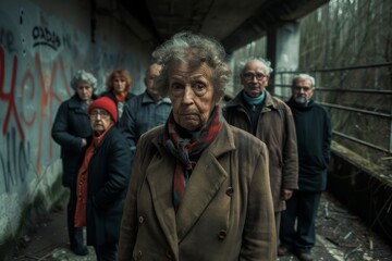 Portrait of an elderly woman in the street.