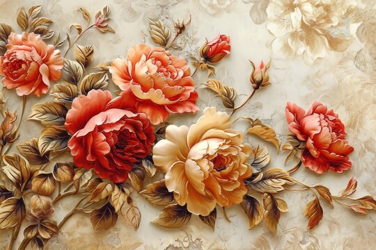 Fototapeta 3D wallpaper for home interior classic decorations background Flowers Classic, 3D wallpaper for home interior, Ai generated
