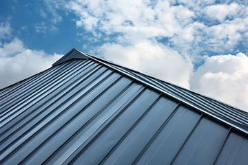 Modern metal roof against blue sky